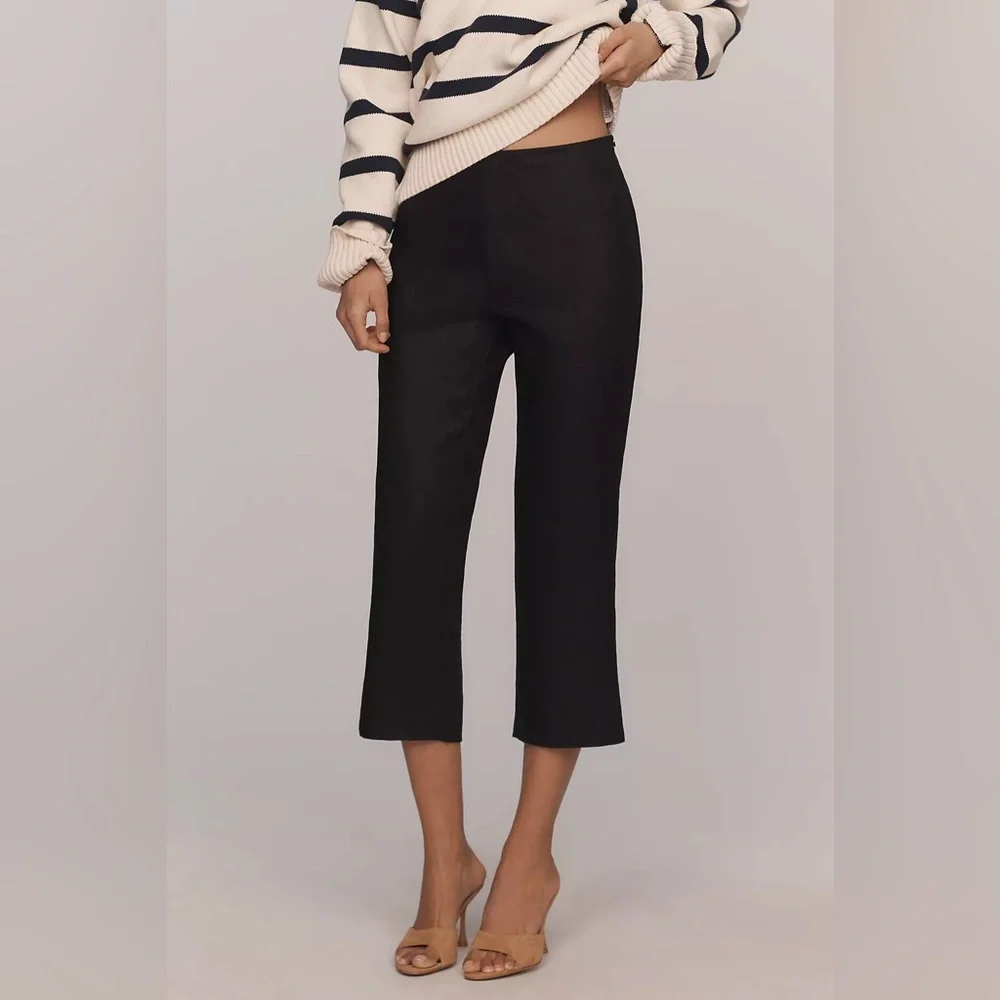 Reformation Petra Linen Pedal Pusher Pants in Black